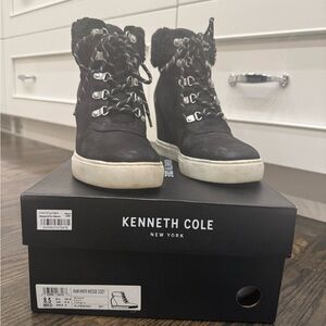 Kenneth Cole Black and White Wedge Boots